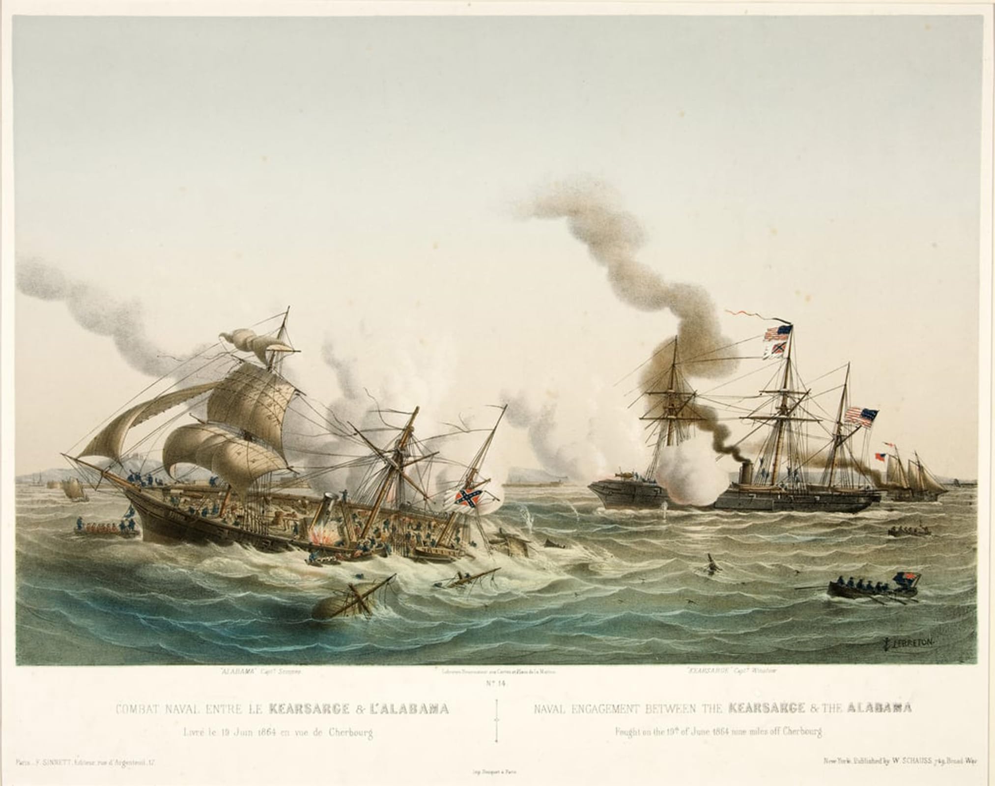 ARTXLXXBN Famous Painting Art Wall Decor Abstract Art Picture Naval Combat Between Kearsage and Alabama by Louis Le Breton Animal Pictures for Home Decor 60x90cm