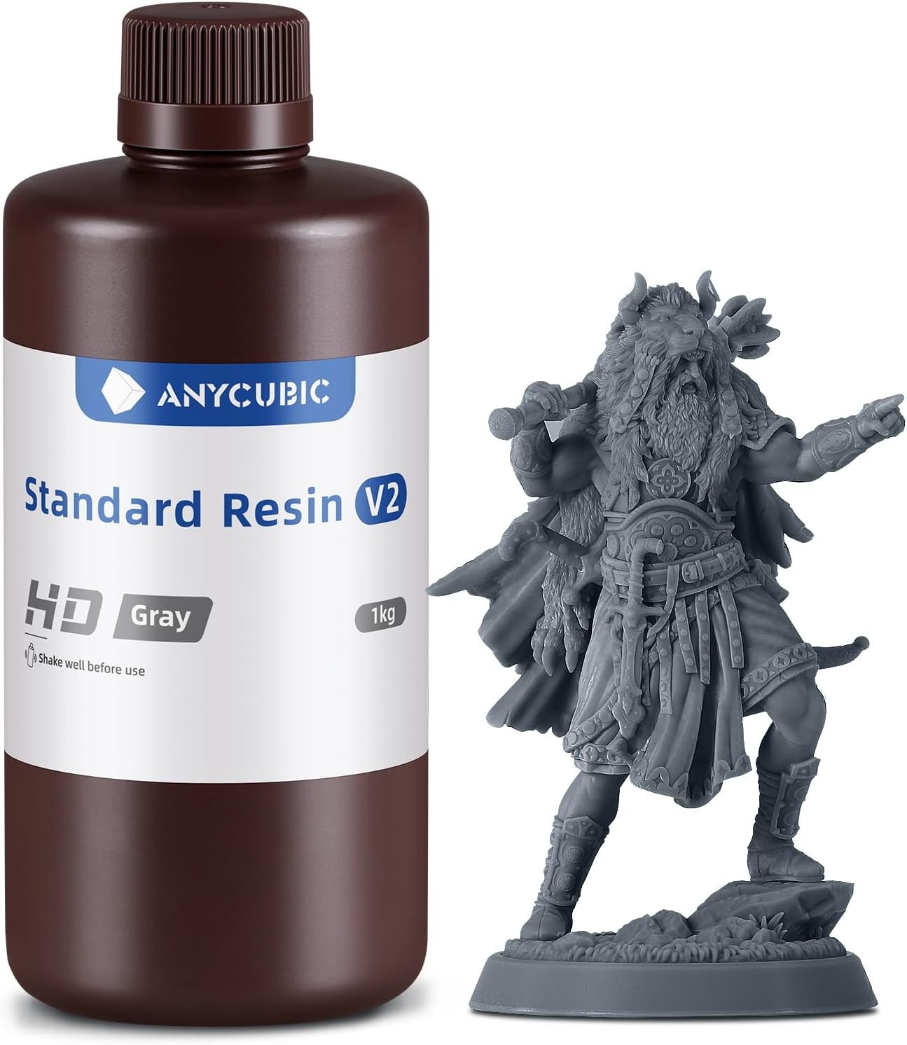 ANYCUBIC 3D Printer Resin, Upgraded 8K Standard Resin V2, Enhanced Toughness and Strength, Lower-Odor, High Precision 3D Printing Resin for All LCD Resin 3D Printers (HD Grey, 1kg)