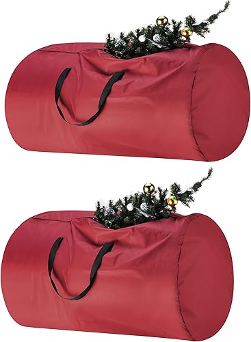 Miniatura 13 de Tiny Tim Totes Bolsa de almacenamiento para árbol de Navidad, lona redonda de alta calidad, se adapta a árboles de hasta 12 pies, color rojo