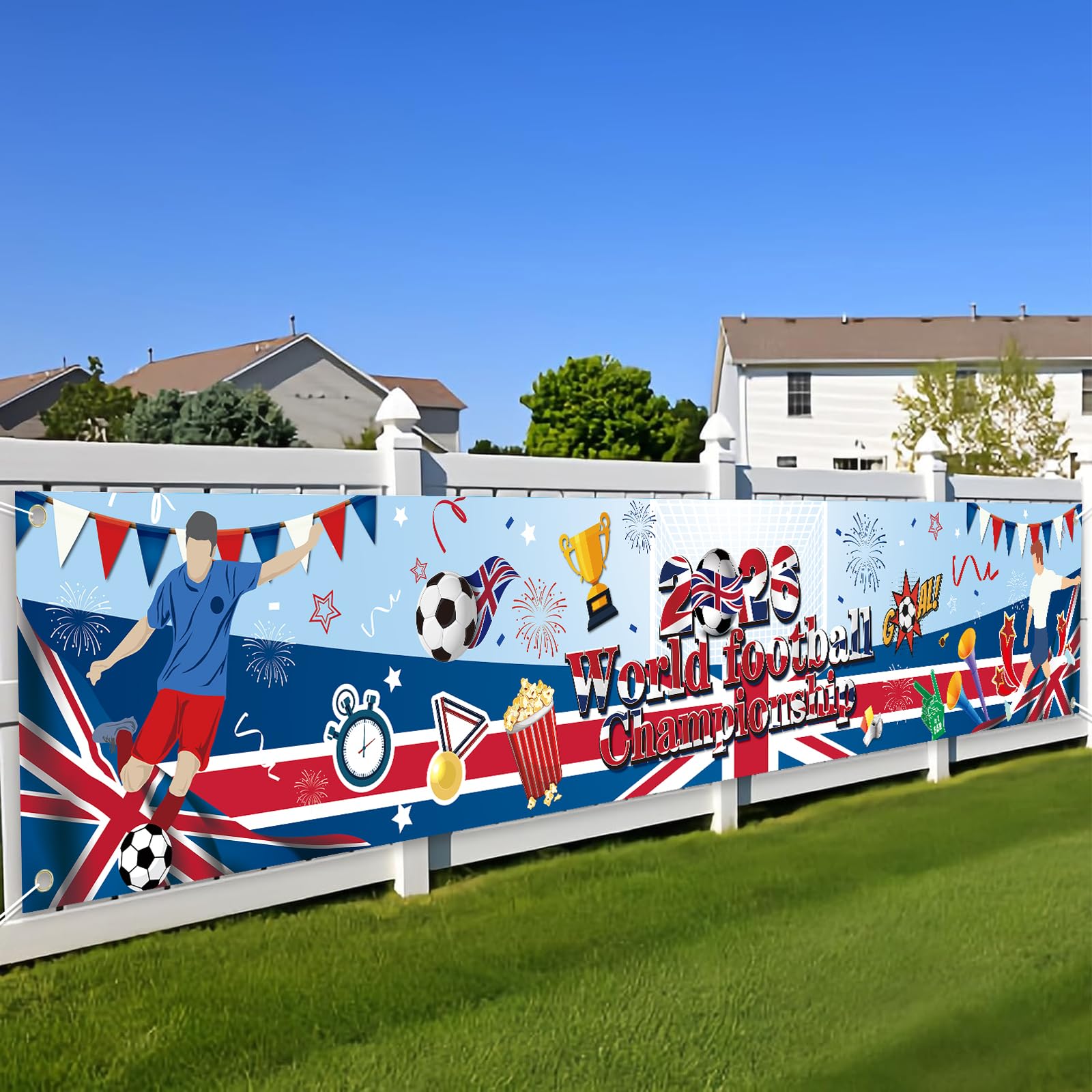 World Cup Football 2026 Decorations Backdrop Banner World Football Championship Theme Uk Flag Design Ideal for Homes, Gardens, Pubs and Fan Events for Indoor and Outdoor Domestic Use 300x50cm