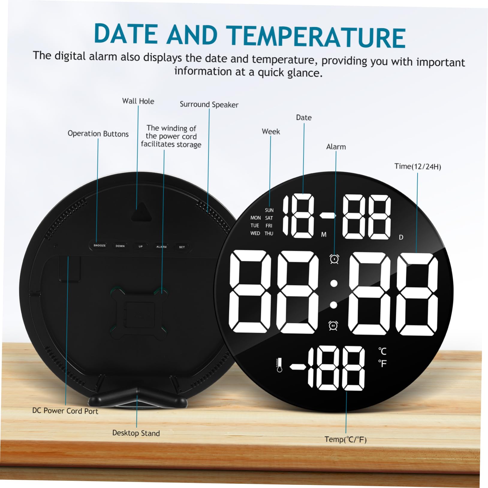 Garneck Reloj Colgante Reloj Digital Pantalla Gran De Pared Alarma Digital Led De Pared con Fecha para Dormitorio