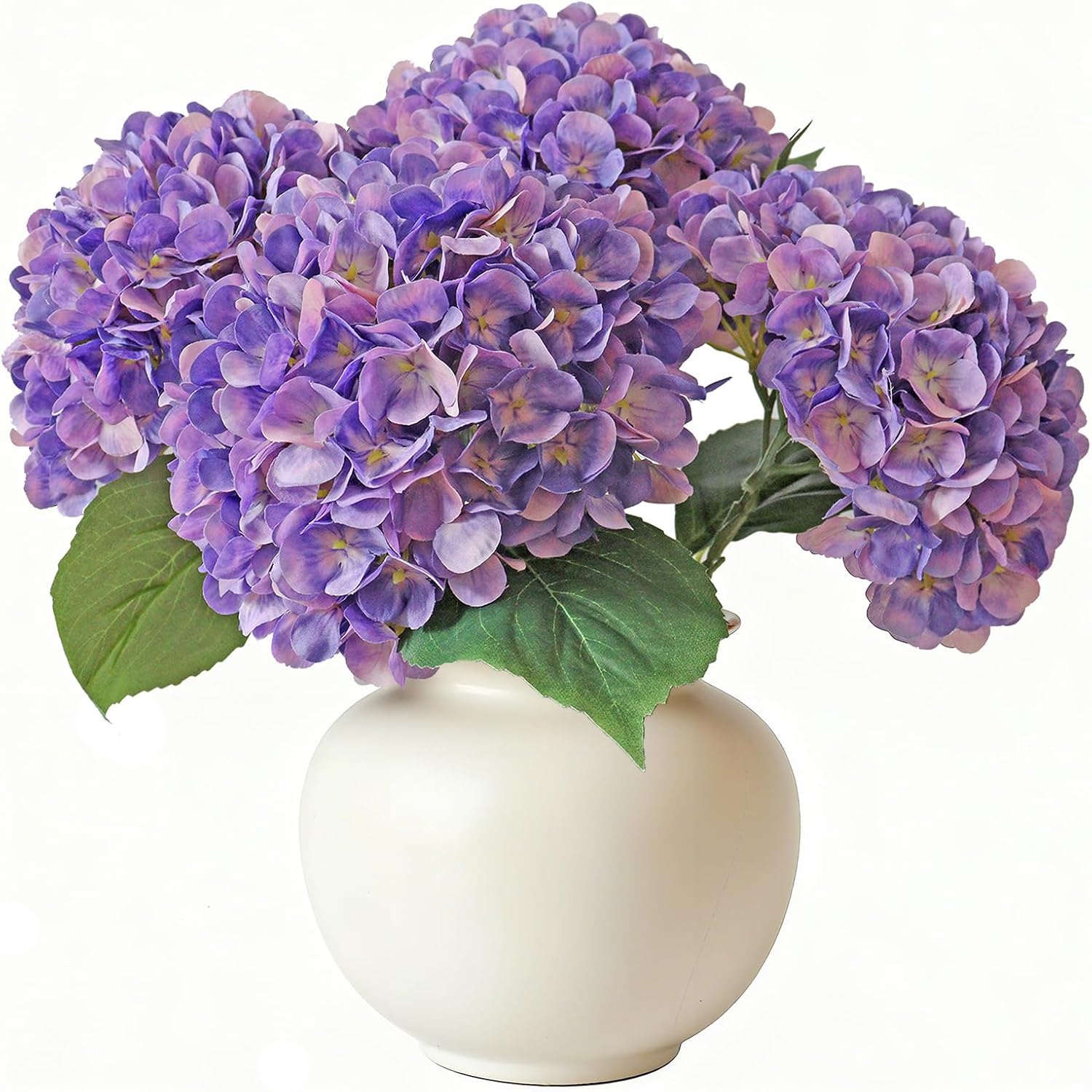 Purple Hydrangea Artificial Flowers 4Pcs Faux Hydrangeas 26'' Long Stem Silk Hydrangea Flowers Centerpiece Table Decorations Realistic Flowers for Outdoors Real Looking Purple Flowers