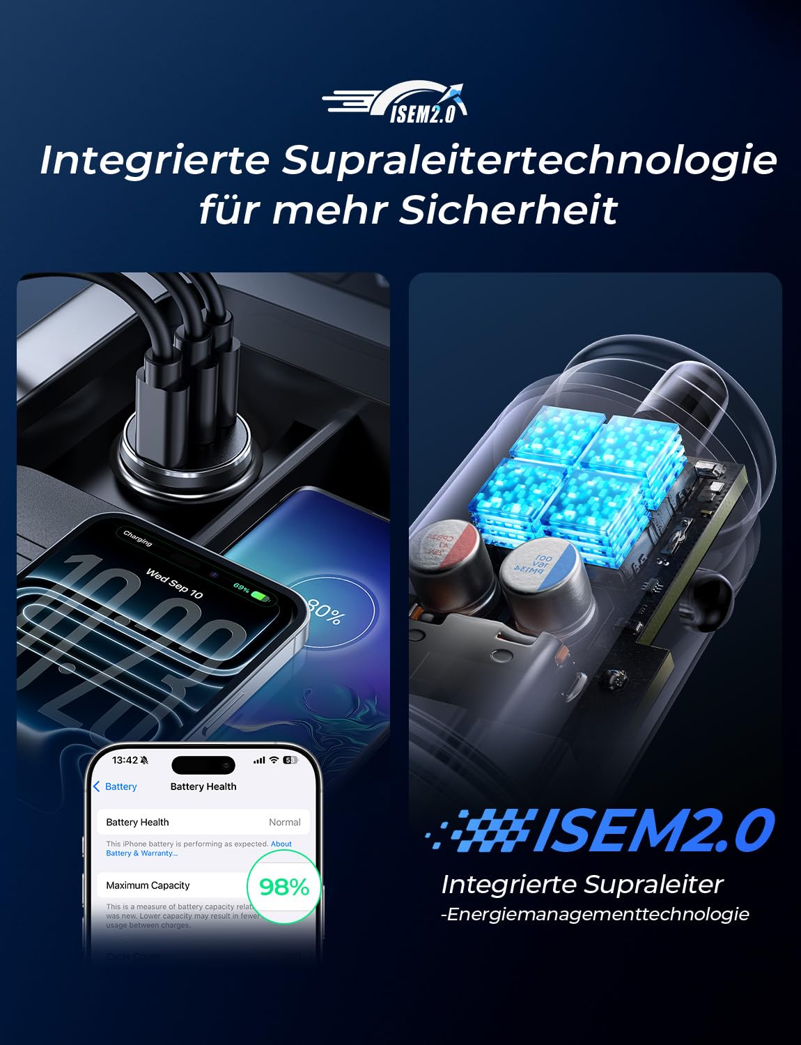 LISEN 108W Zigarettenanzünder USB C, [PD3.0 Superschnelles Laden] 3-Port Autoladegerät Zigarettenanzünder, KFZ Ladegerät USB C, Car Charger für iPhone 17 16 15 Pro Max iPad Galaxy S25