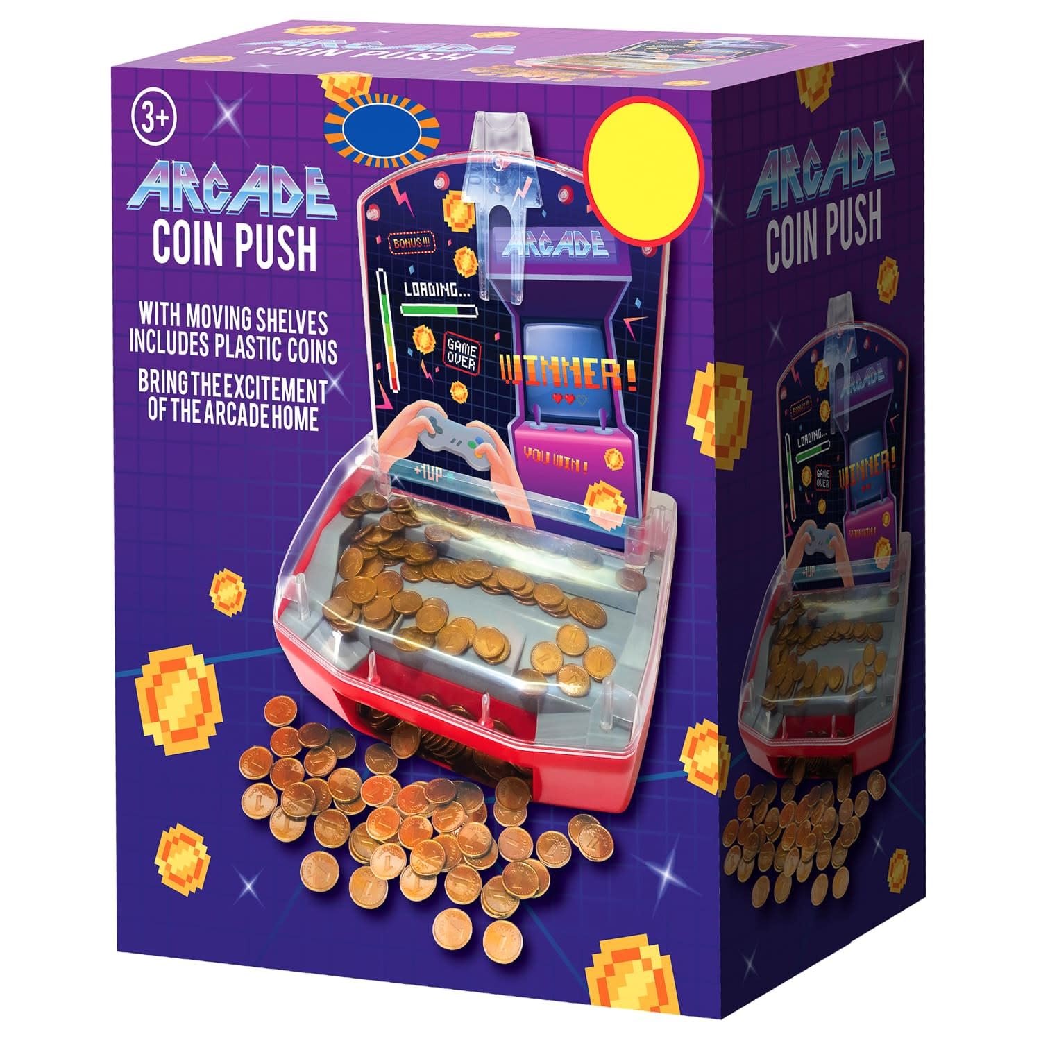 AJ Coin Push Machine - Kids Children Colorful Pushing Game Arcade Machines - Battery Operated Toy Fun Play Games - 150 Coins, Guided Coin Launcher, Xmas Birthday Gift