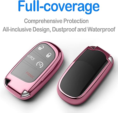 Miniatura 3 de Funda compatible con llavero Jeep con llavero de cuero, funda de protección de TPU suave para llave inteligente Grand Cherokee Renegade Chrysler 200