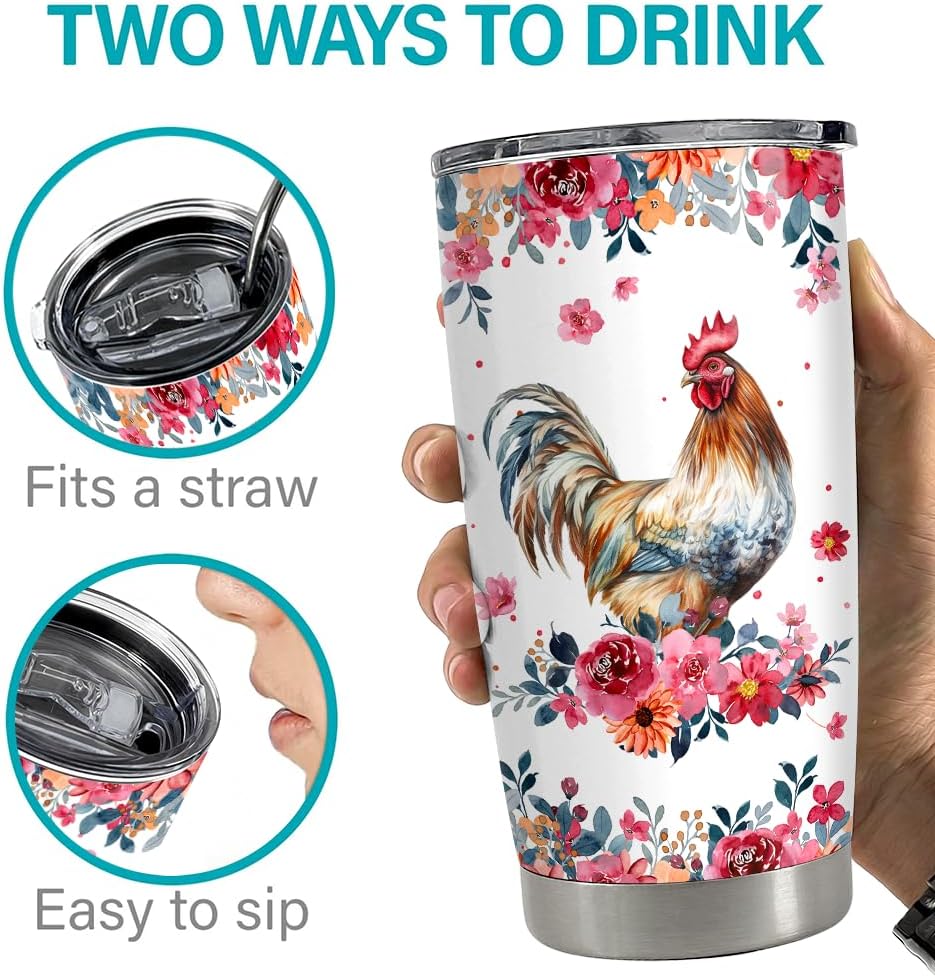 SANDJEST Chicken Tumbler - 20oz Stainless Steel Insulated Coffee Travel Mug Cup Gifts for Women, Girls & Teens for Birthday & Christmas - Image 7