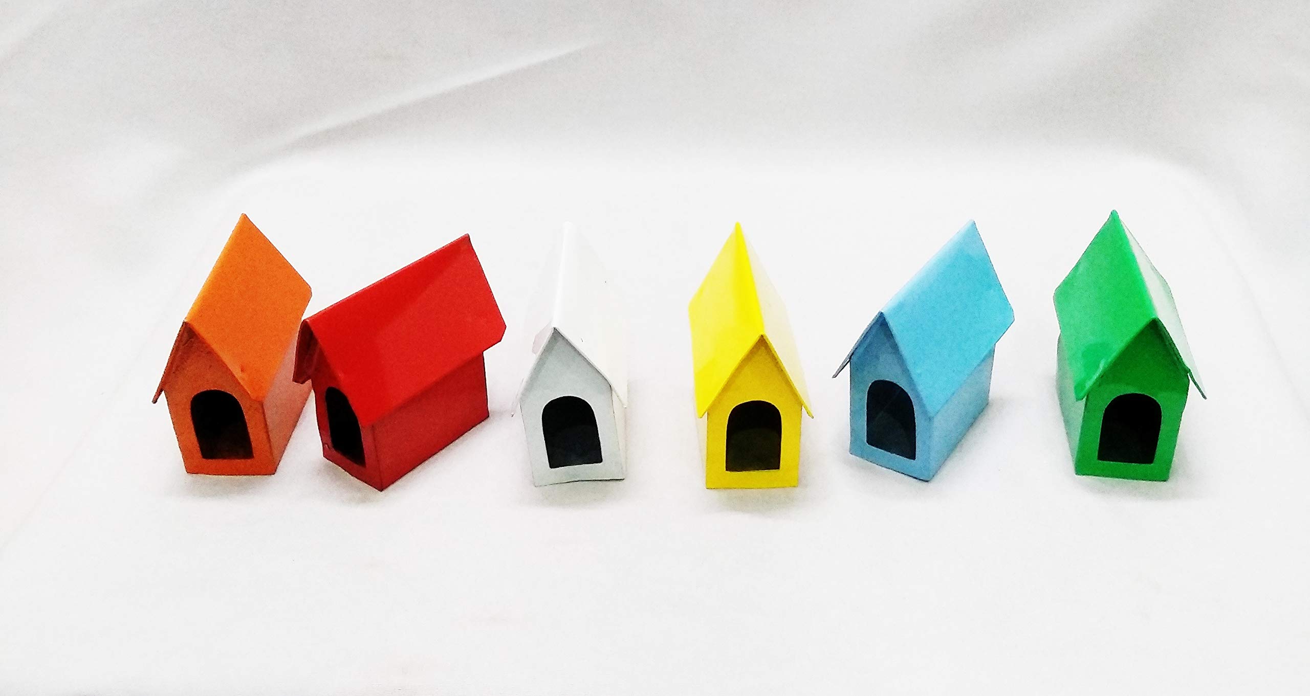 TNZ Creations Metal Miniature Fairy Garden Bird House Assorted Attractive Colours Orange,Red,White,Yellow,Blue & Green (Set of 6 Pcs)