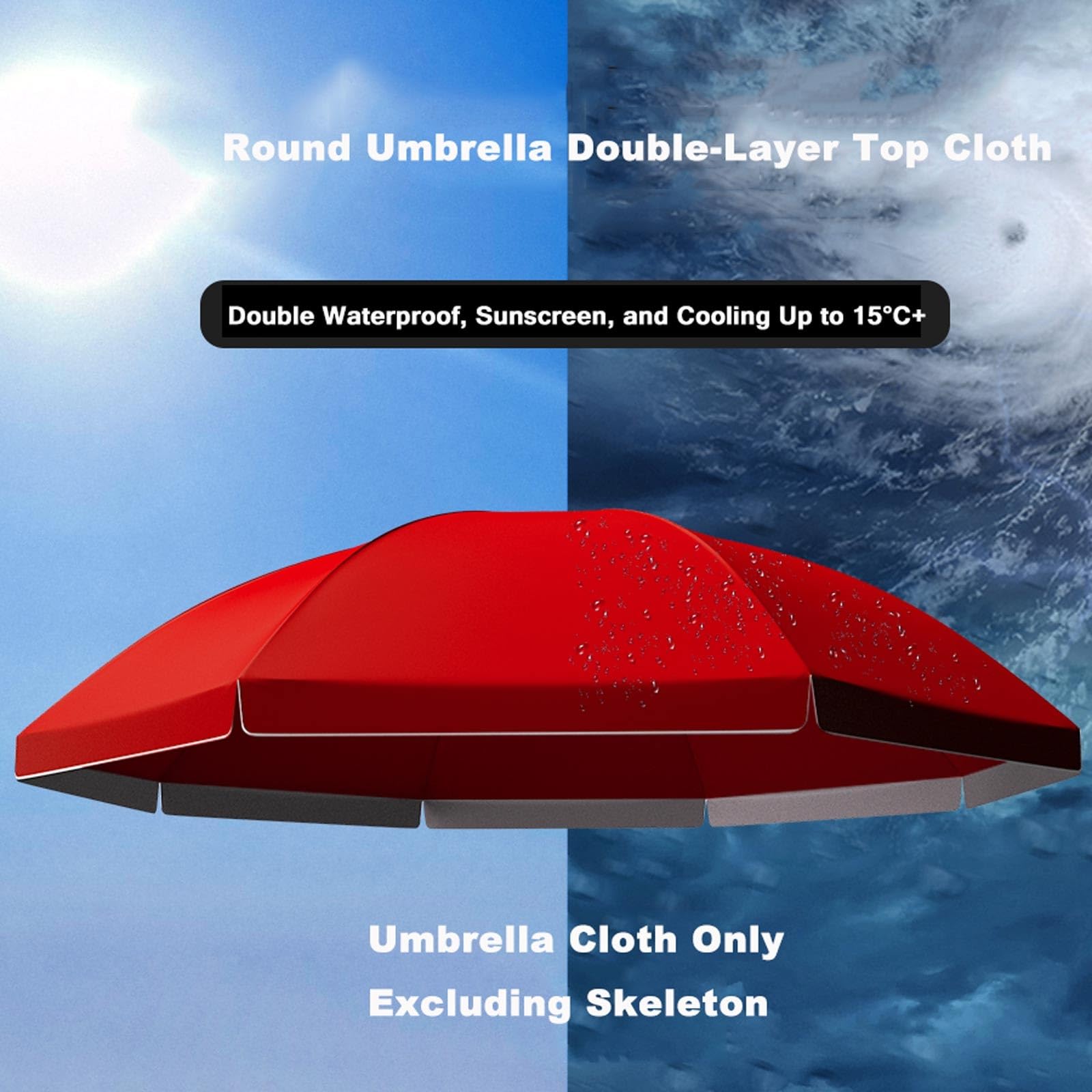 Zapasowy pokrowiec na parasol tarasowy – okrągły materiał parasola zewnętrznego na parasole od 2,2 m do 3,2 m, 8 żeber, ochrona przed warunkami atmosferycznymi