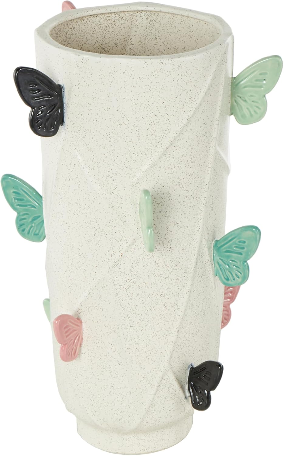 Deco 79 Ceramic Butterfly Decorative Vase Wide Centerpiece Vase with Multicolor Accents, Flower Vase for Home Decoration 9" x 10" x 16", White
