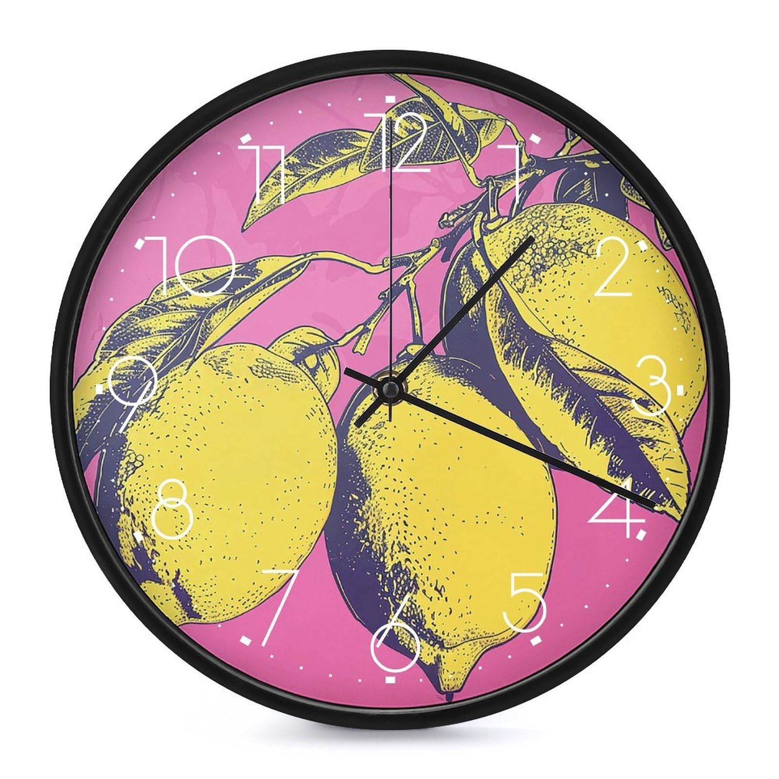 Horloge murale ronde citron 25 cm silencieuse à pile pour cuisine