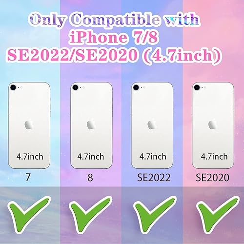 Miniatura 2 de Goocrux Funda 3 en 1 para iPhone SE78 diseño de mariposa 3D, purpurina, brillante, cristal, estilo lindo femenino, cadena y protector de pantalla