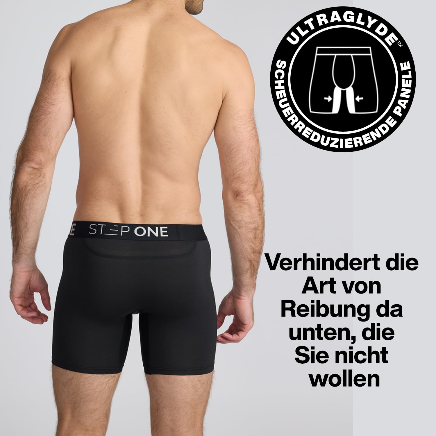 STEP ONE Herren Boxershorts - 3er Pack I feuchtigkeitsabweisende Männer Boxershorts, mit 3D Tasche + Scheuerschutz, organische Bambus Unterwäsche Black XL