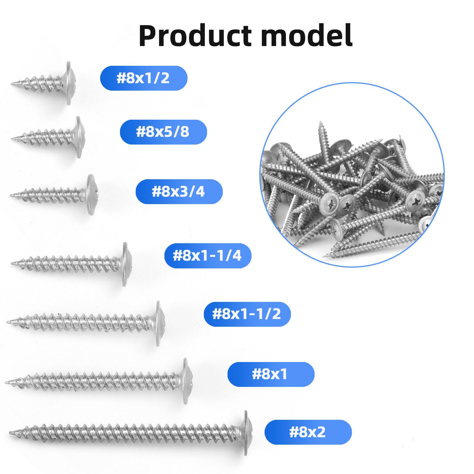 In Phillips Flat TRA-#8 X 1'' Sheet Metal Screws 410 Stainless Steel Screws Strength Self Tapping Screws Corrosion Resistant High Strength Black Screw Modified Truss Hea Self Tapping Sheet Metal Screws
