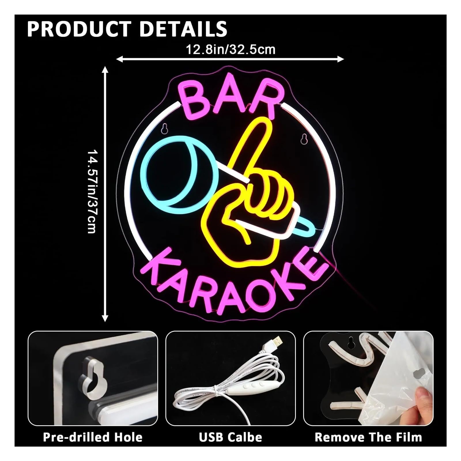 Insegna al Neon LED Karaoke Bar Insegna Al Neon Luci Dimmerabili USB Per Feste Di Musica Man Cave Sala Giochi Club Studio Hotel Negozio Business 32.5x37cm