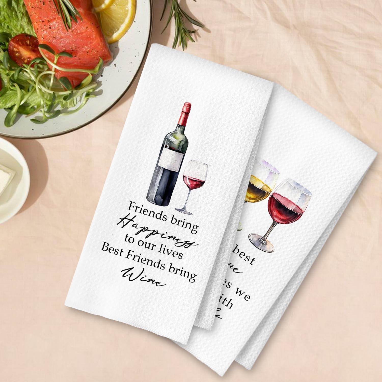 Friends and Wine Kitchen Towels Set of 2, Gifts for Wine Lovers Dish Tea Bar Towels for Kitchen Bar Cart Decor, Wines Gifts for Women Men Decorative Hand Towels, 16x24 Inches - Image 4