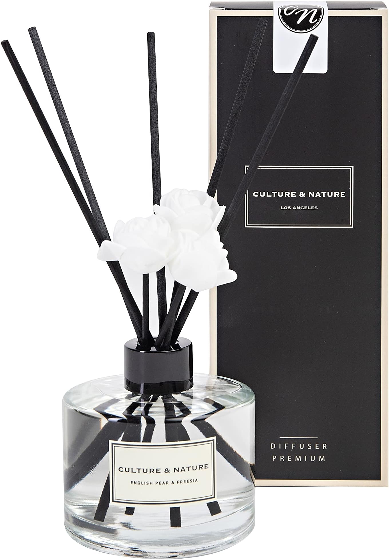 Reed Diffuser Set 6.7oz (200ml) English Pear & Freesia Scented Diffuser with Sticks Home Fragrance Reed Diffuser for Bathroom Shelf Decor