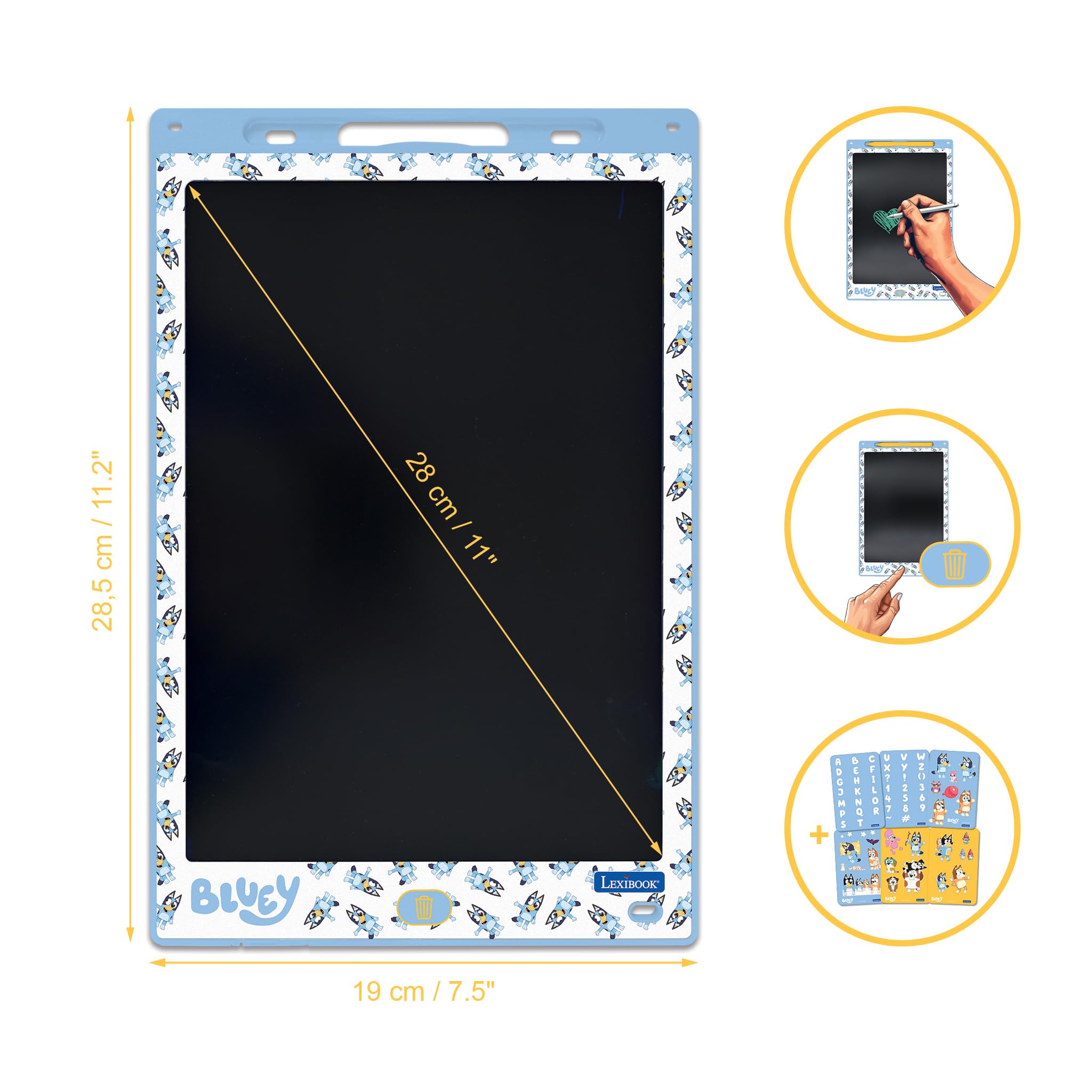 LEXIBOOK, 28cm Multicolor E-Ink Drawing Tablet with Bluey Stencils, Blue, CRT10BYLXB - Image 2