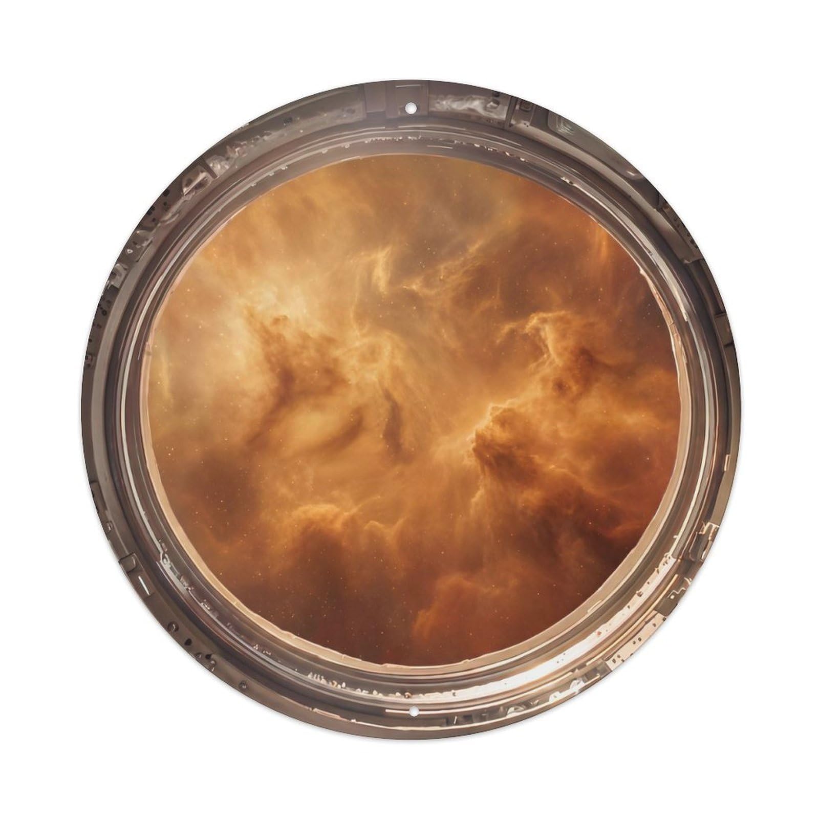Orange Dust Nebula from Space Station Porthole Metal Tin Sign