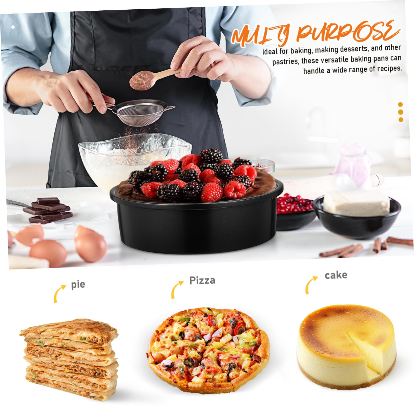 VALICLUD 3 Moldes Redondos para Pastel de 20cm en Acero al Carbono Negro | Incluye 100 Hojas de Papel Pergamino Blanco, Pack de 3 Piezas, Uso para Aniversarios y Cumpleaños