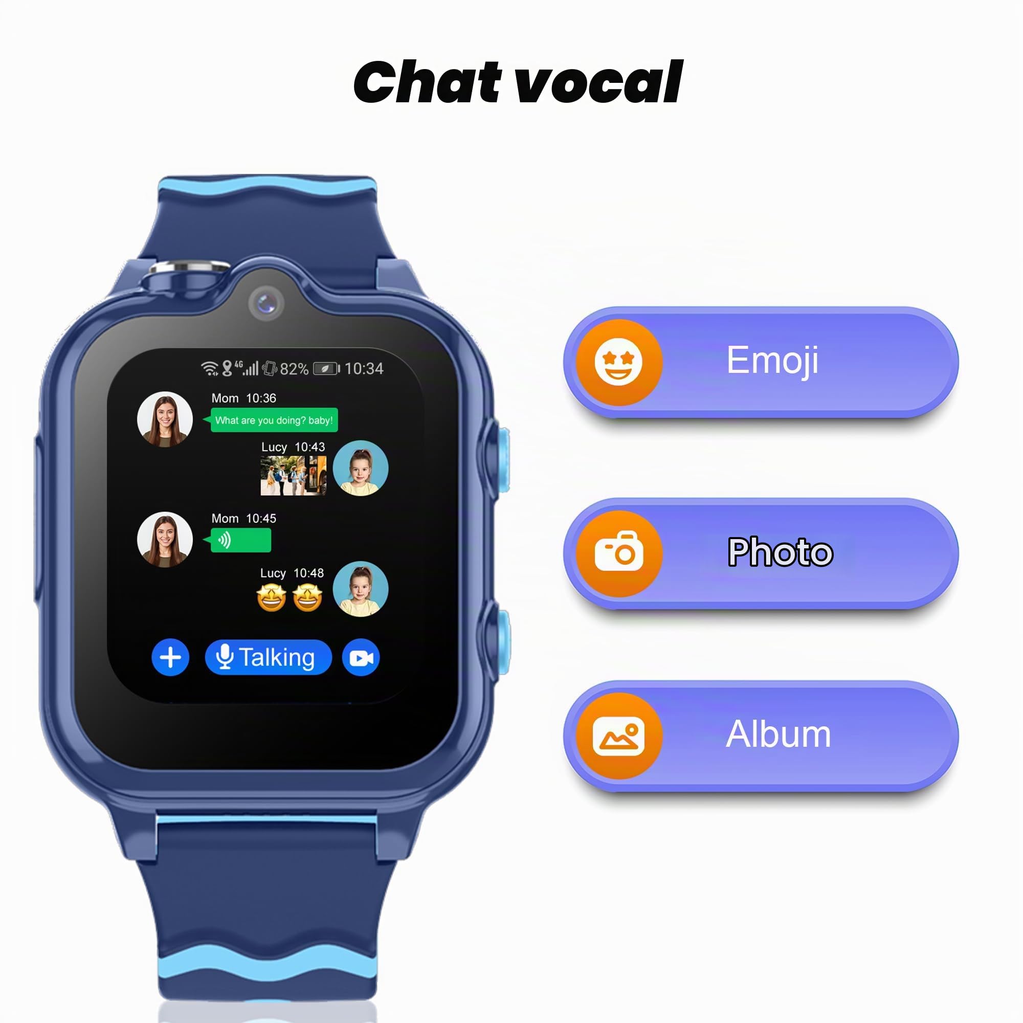 Montre Connectée Enfant GPS Montre Intelligente Garçon Fille 4G WiFi Appel Vidéo Caméra SOS Message Réveil Chronomètre Mode Classe Notification de Vibration (Bleu)