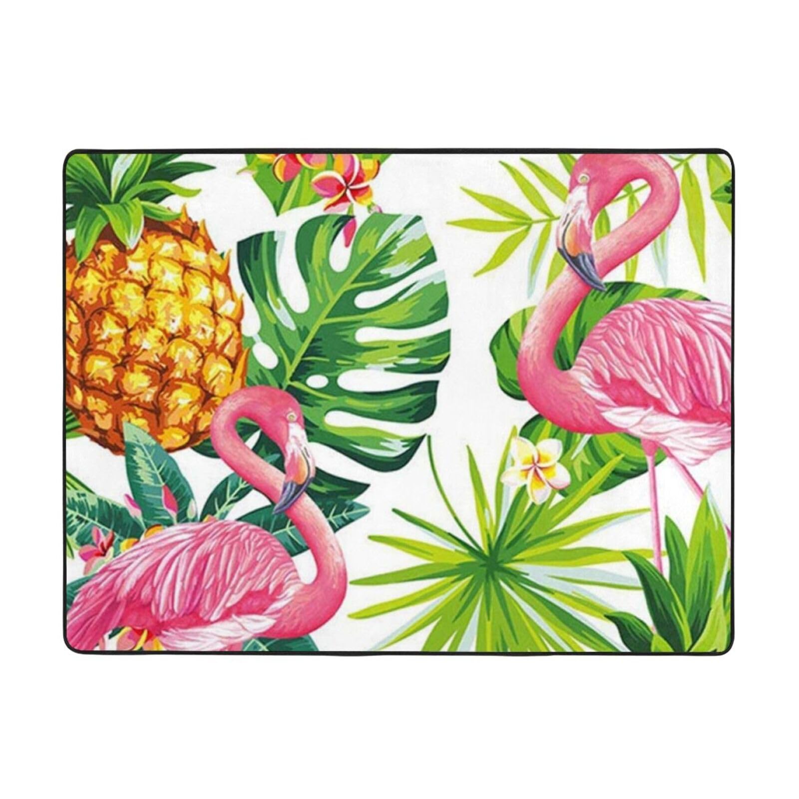 Tapis lavable antidérapant grand format en flanelle douce 160 x 122 cm motif ananas exotique