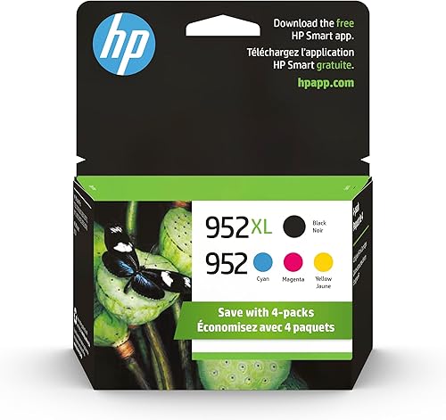 Cartuchos de tinta HP 952XL de alta productividad color negro y HP 952 color cianmagentaamarillo, paquete de 4, Cian