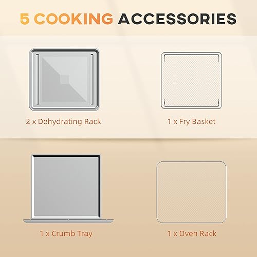 Miniatura 6 de HOMCOM Horno tostador freidora de aire encimera de horno de convección 8 en 1 de 21 cuartos de galón asar tostar deshidratar descongelar y freír al