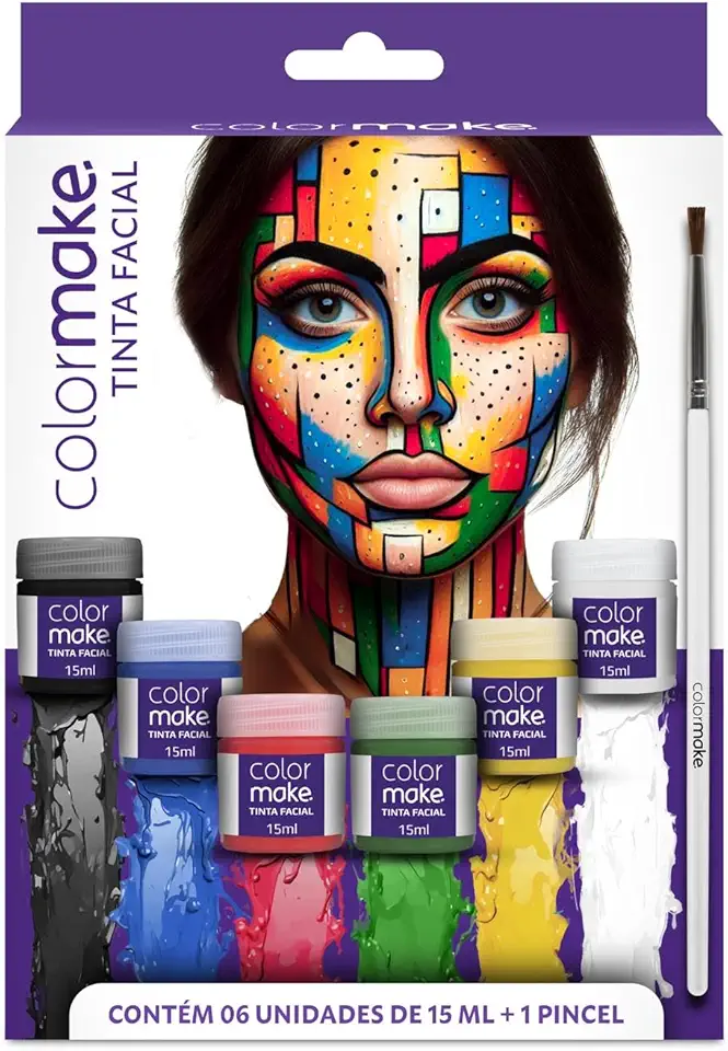 Colormake Tinta Líquida Pote 15Ml + Pincel Cartela 6 Cores