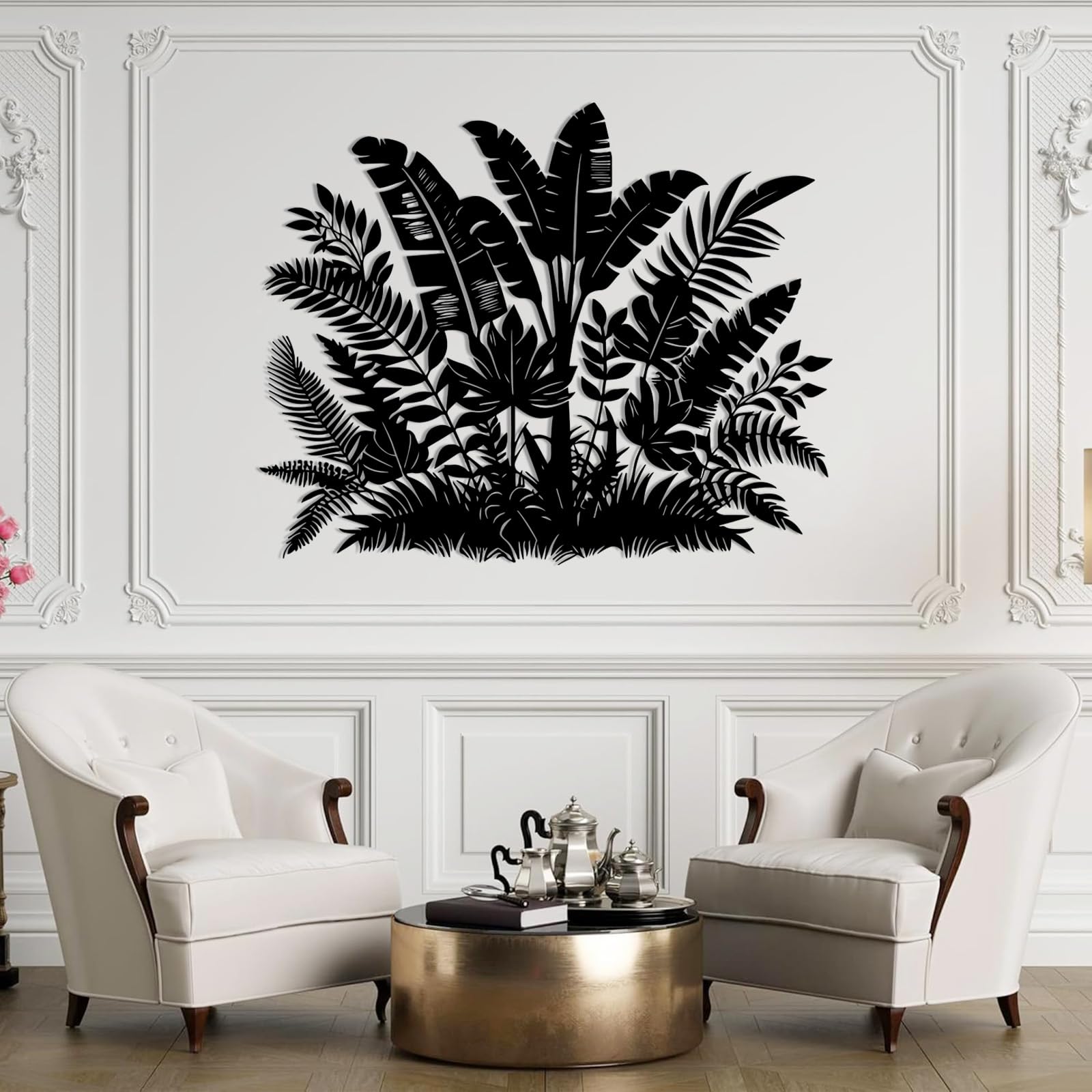 Decorazione da Parete in Metallo Motivo: Foglia Fiore Pianta Botanica Natura Decorazione per La Casa Soggiorno Regalo per Amanti della Natura (Bianco 76X61 Cm)