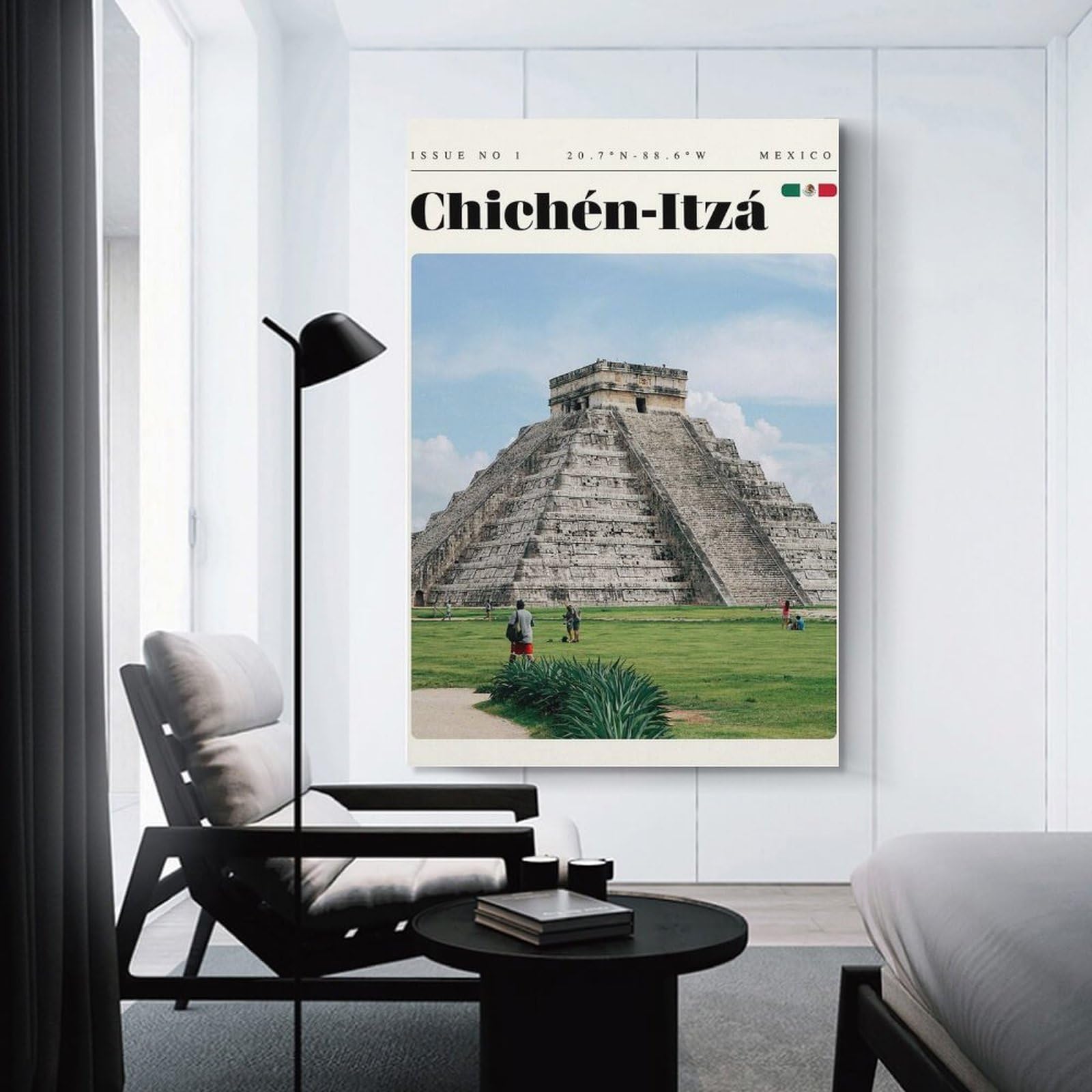 Junmoney Chichen Itza Pyramid Mexico Travel Art Hanging Wall Art 24x36inch(60x90cm), for Feature Walls in Flats Or Modern Rooms, Home Wall Art for Statement Displays