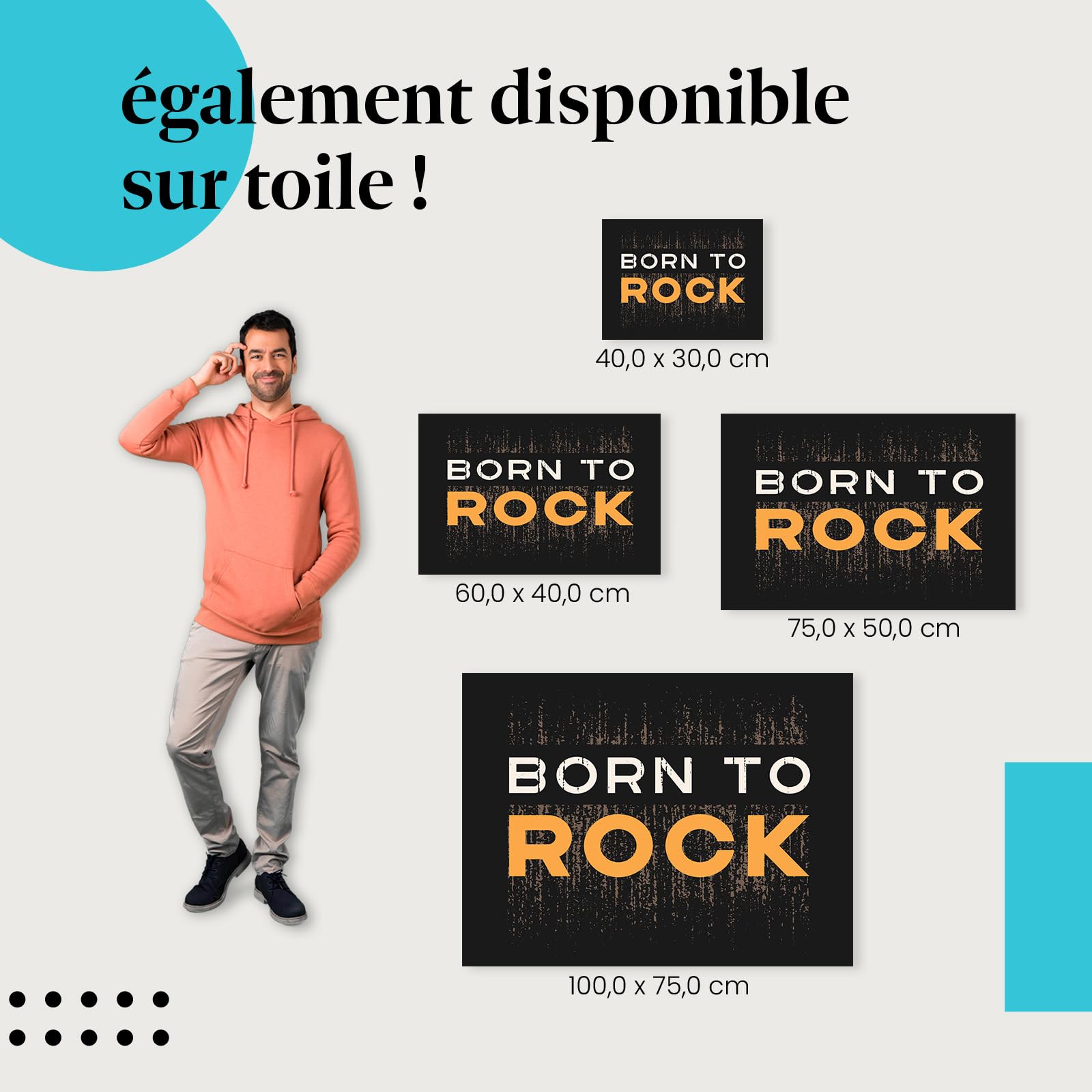 Postereck - 2342 - Impression Rétro Slogan Born To Rock Musique Vintage – Art Mural, Rock, Citation, Rétro - toile - 100,0 cm x 75,0 cm