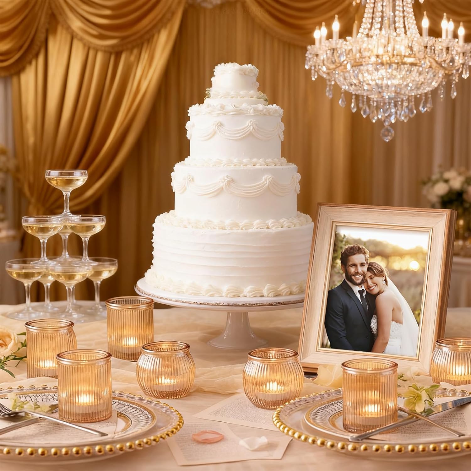 48pcs Assorted Gold Votive Candle Holders, Ribbed Tea Lights Candle Holder for Wedding Decor, Glass Candle Holder for Diwali, Table Centerpiece, Party and Holiday Decorations