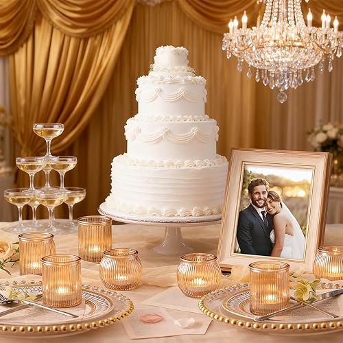 Miniatura 4 de 12 portavelas votivas doradas surtidas para decoración de bodas, candelabros dorados acanalados para Diwali, portavelas de vidrio para centro de