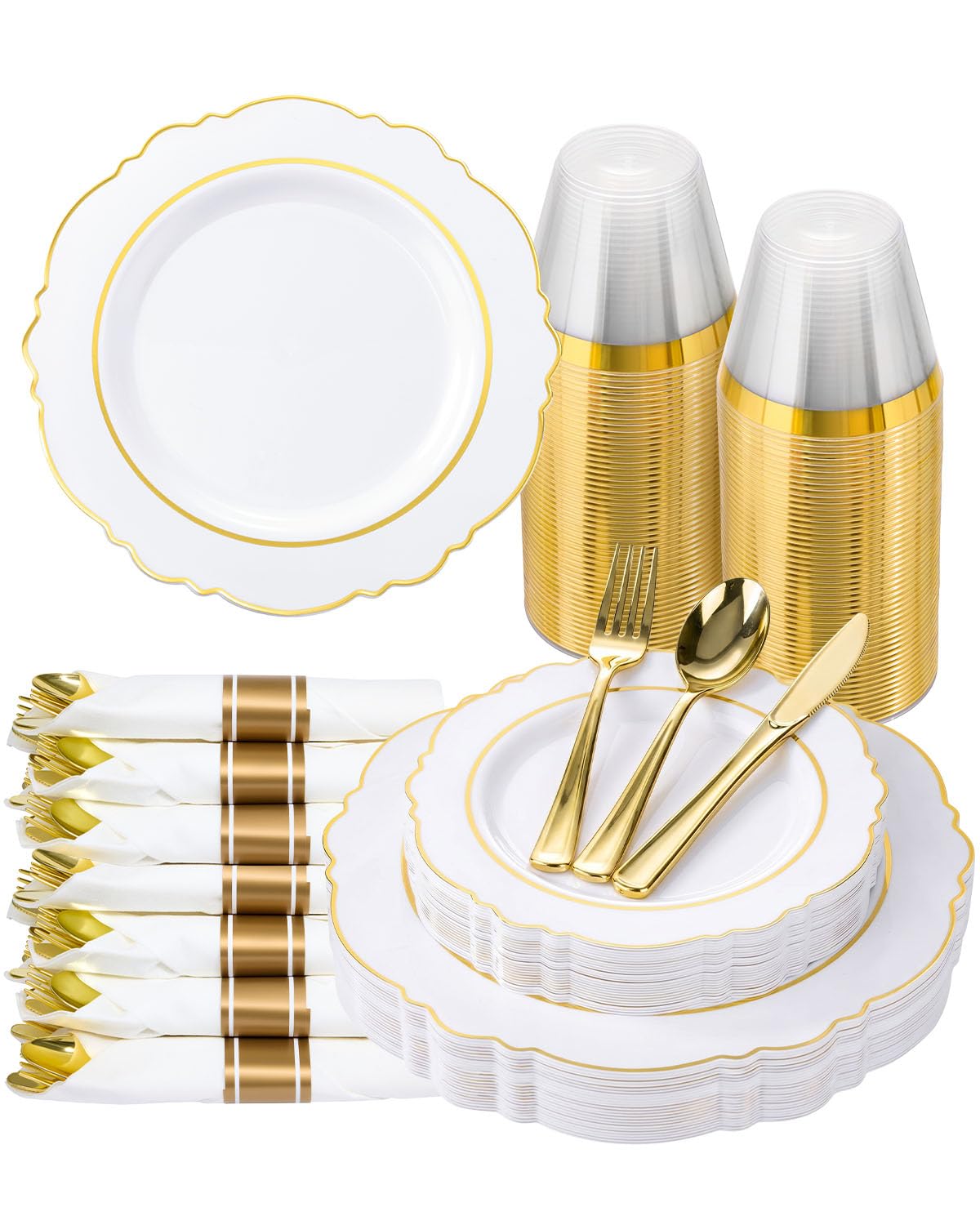 Gold Disposable Plates Set - 350 Piece Dinnerware -15