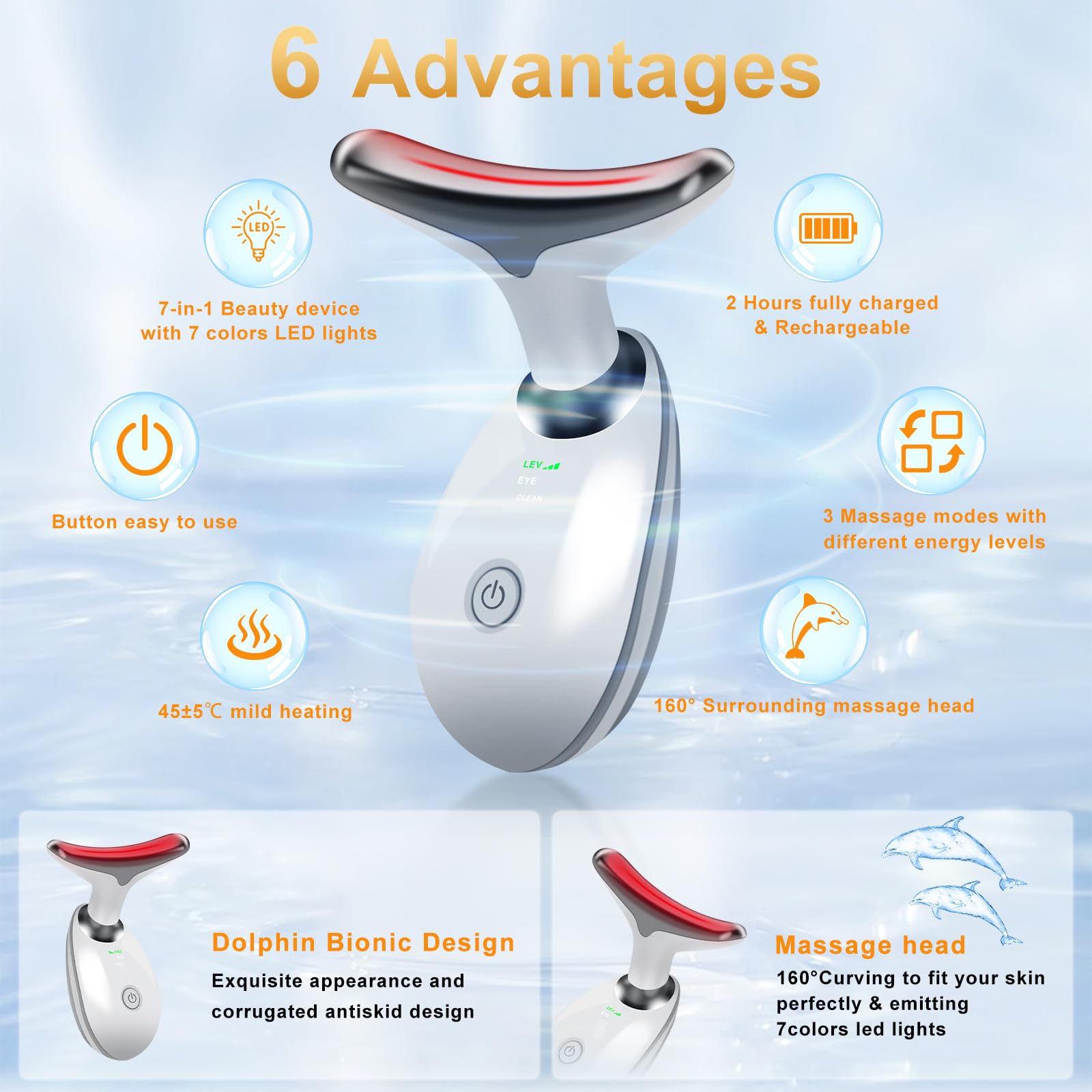 Yolopim Neck Face Massager, 7 Color Facial Massager with Non-Slip Design, White