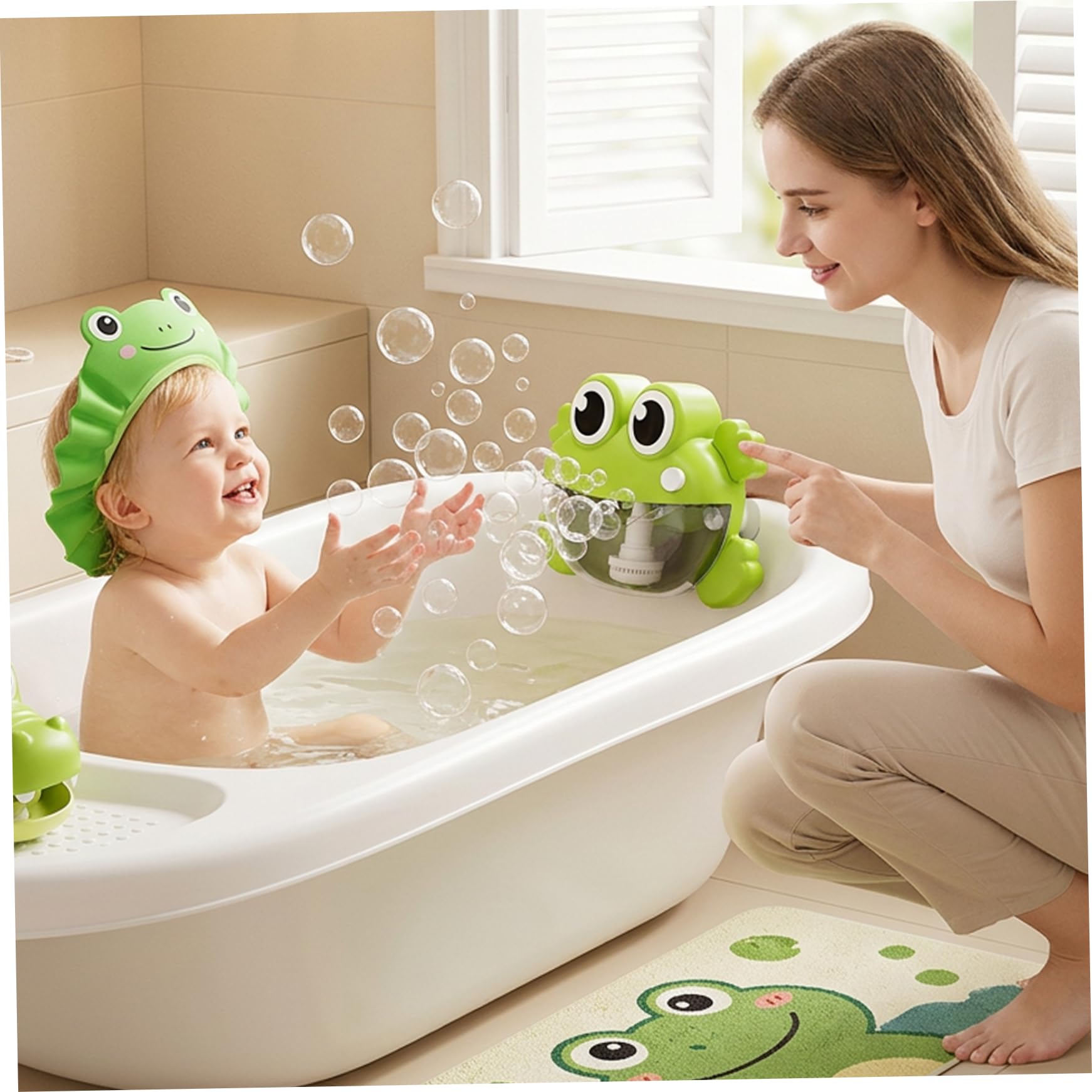 Bath Bubble Machine - One-Button Frog Bath Toy with Suction Cup, Fun Bathtub Toy for Toddlers & Kids, Green Bubble Maker for Bathtub Machine — view 6