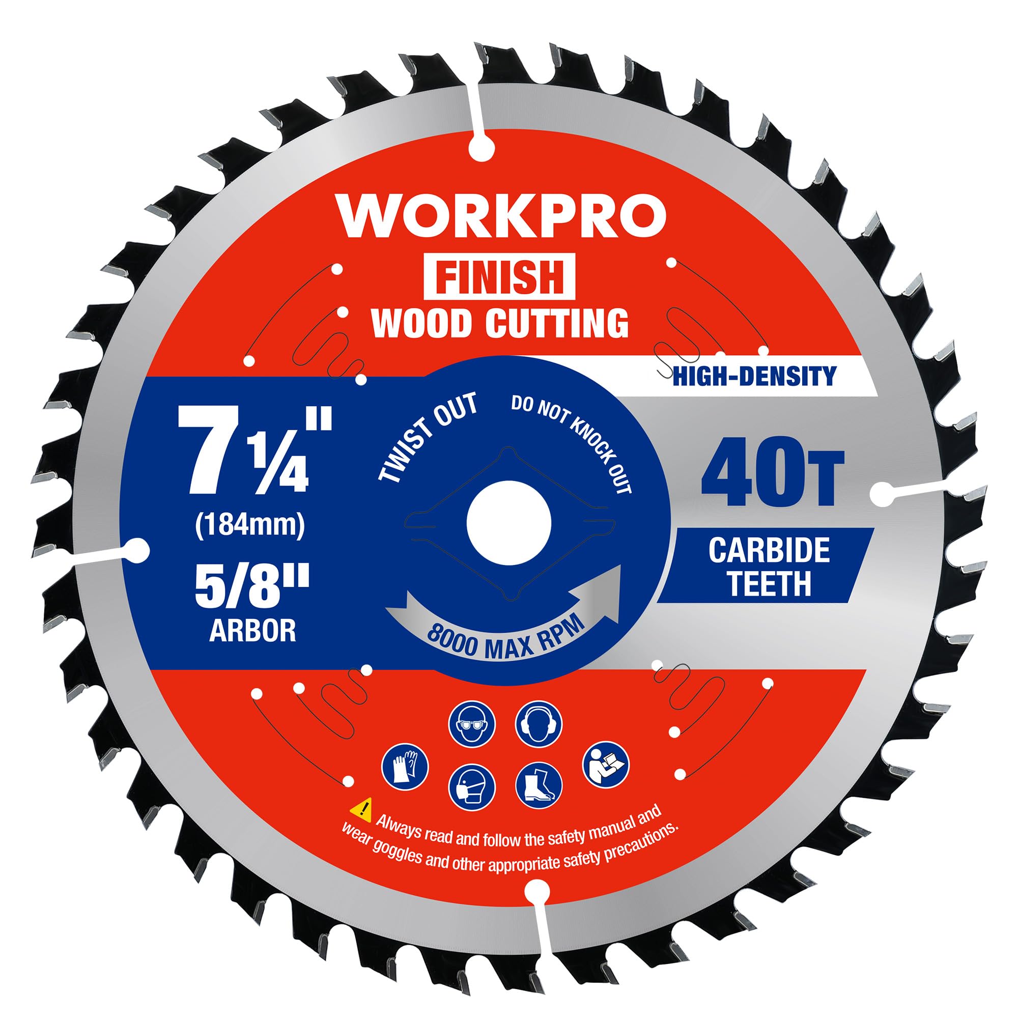 WORKPRO 7-1/4" Circular Saw Blade, 40T General Wood Cutting | Smooth Precise Cuts, Thin Kerf Carbide Tipped ATB Teeth for Plywood, Lumber, Hardwood &