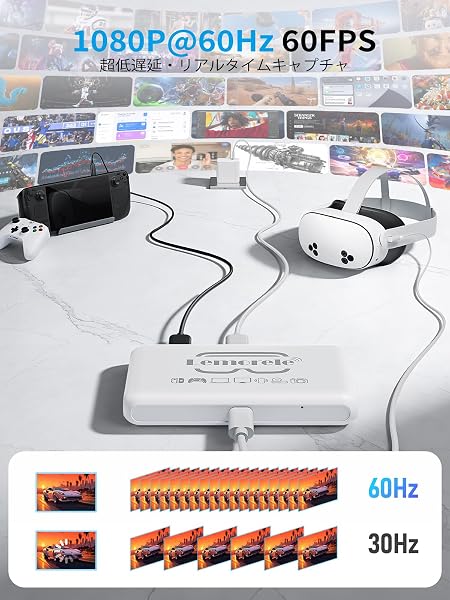 Meta Quest 3/3S/2/Pro 互換 コンソール / PS4 / PS5 / PC/Switch 2 対応 HDMI USB-C キャプチャーボード 1080P 60Hz リンクケーブル代わり 遅延なし USB-C 接続 PD 100W 急速充電対応 ビデオキャプチャ 1080P@60FPS 録画 配信用 (クラウドホワイト) - 3