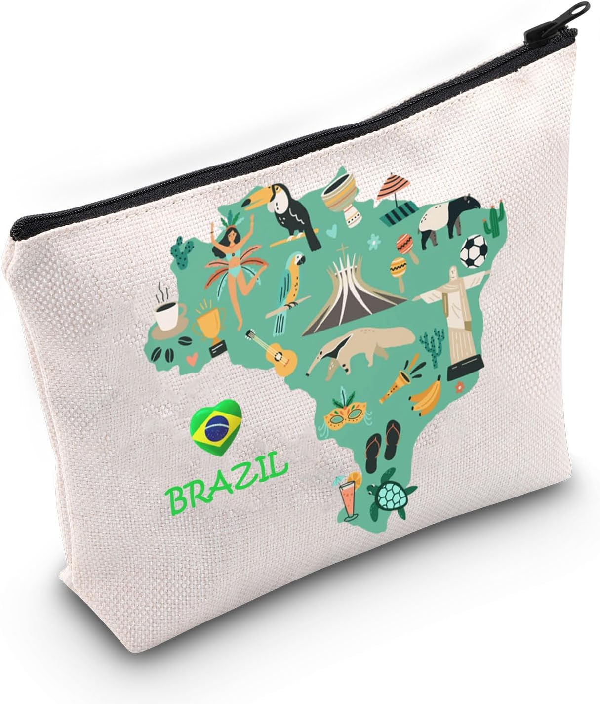 MEIKIUP Brazilian Gift Brazil Travel Cosmetic Bag Brazil Pride Souvenir Gift Brazil Futbol Soccer Lover Gift Brazil Travel Memory Map Gift, Brazil bag, 现代