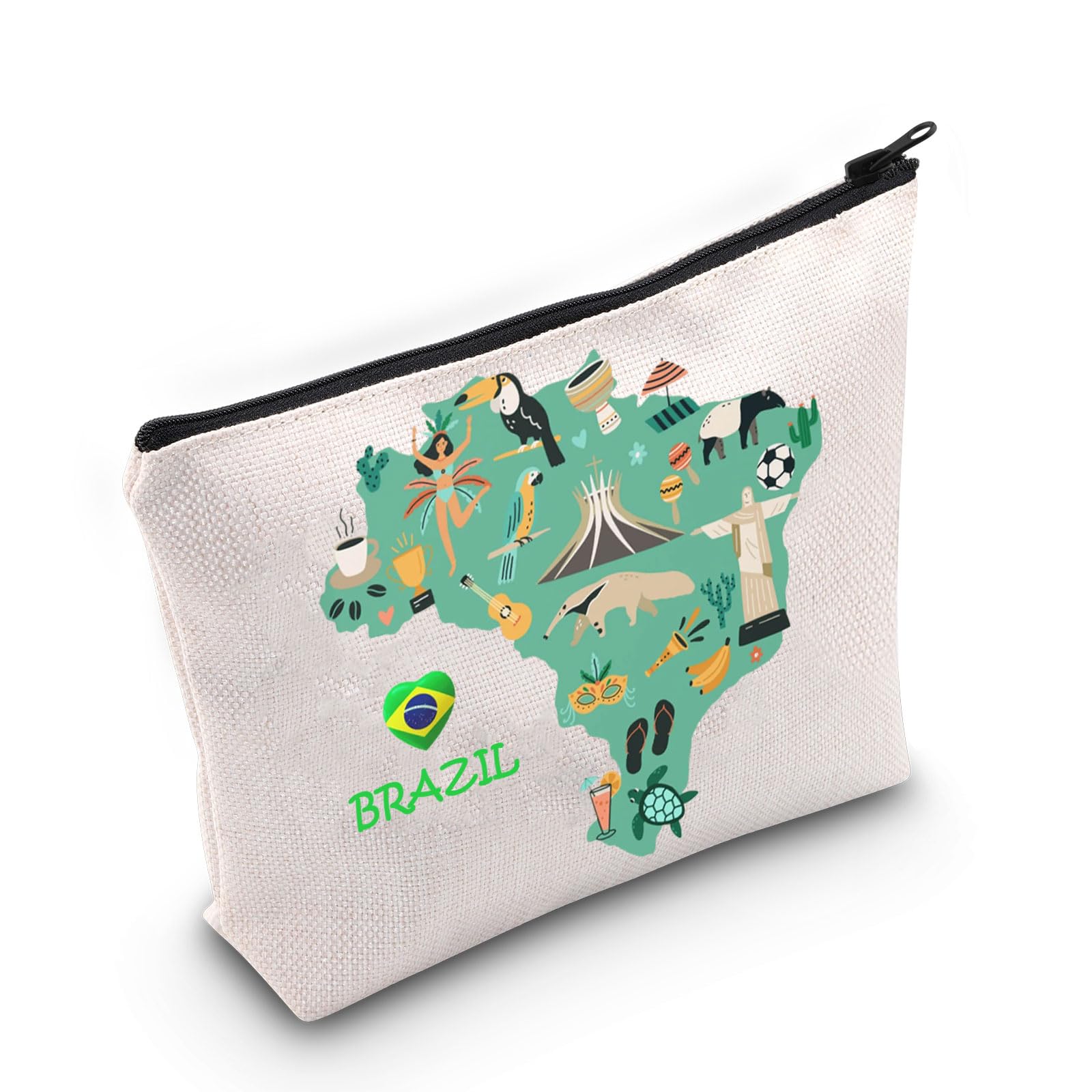 MEIKIUP Brazilian Gift Brazil Travel Cosmetic Bag Brazil Pride Souvenir Gift Brazil Futbol Soccer Lover Gift Brazil Travel Memory Map Gift, Brazil bag, 现代