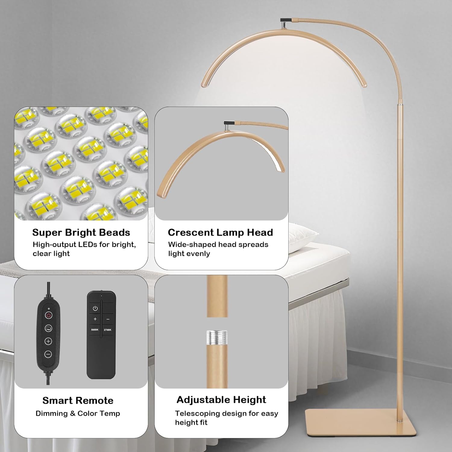 Half Moon Lash Light for Eyelash Extensions & Estheticians, Dimmable LED Lash Lamp with Flexible Gooseneck, Shadow-Free Moon Light for Lash Tech, Tattoo, SPA, Eyelash Lamp (Gold)