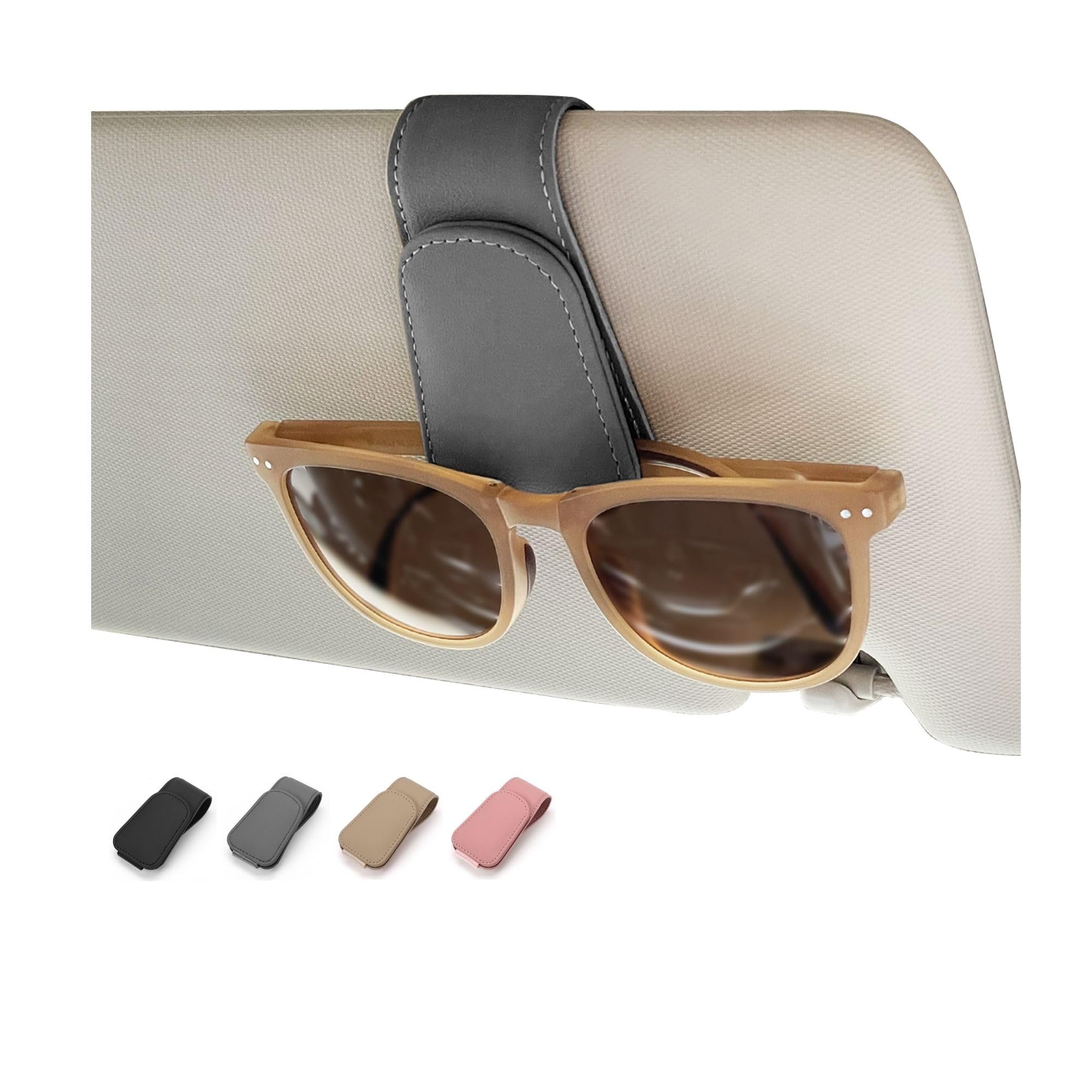 Magnetic Leather Car Sunglass Holder, Visor Sunglasses Holder Clip, 1 Pack