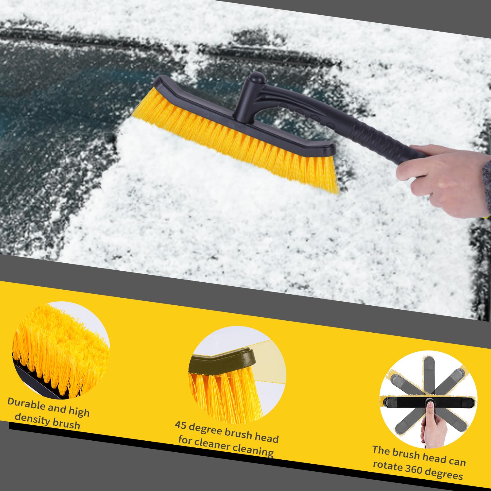YIIFELL Rasqueta Hielo Coche Rascador Hielo Coche con Escoba (2 en 1), Fácil de Montar, Cepillo de Nieve con Rascador de Hielo para Invierno y Nieve, 67 cm, Rascador de Hielo para Coche