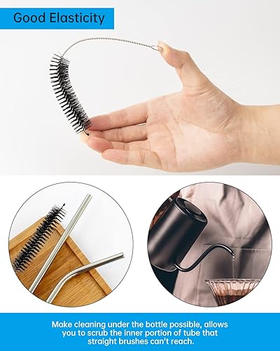 Miniatura 4 de Juego de 13 cepillos limpiadores de pajitas reutilizables, de acero inoxidable de grado alimenticio, cepillo limpiador de paja de metal, cepillo