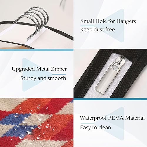 Miniatura 6 de Perber Bolsas de vestir transparentes de 60 pulgadas para vestidos largos, bolsas de ropa reforzadas de 4 pulgadas para colgar ropa, bolsa de ropa