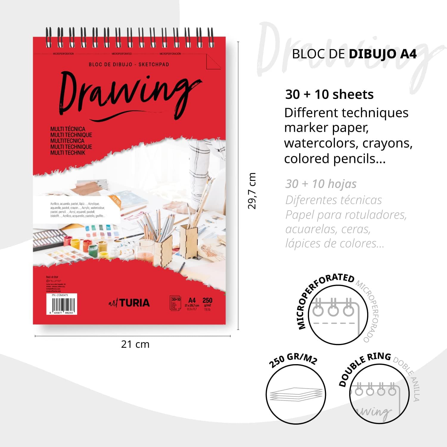 ARTZODIAC Blocco Da Disegno A4 Mix Media - Carta 200g/m², 46 Fogli/92 Pagine, Rilegatura A Spirale, Per Acquerello, Acrilico, Pennarelli - 2