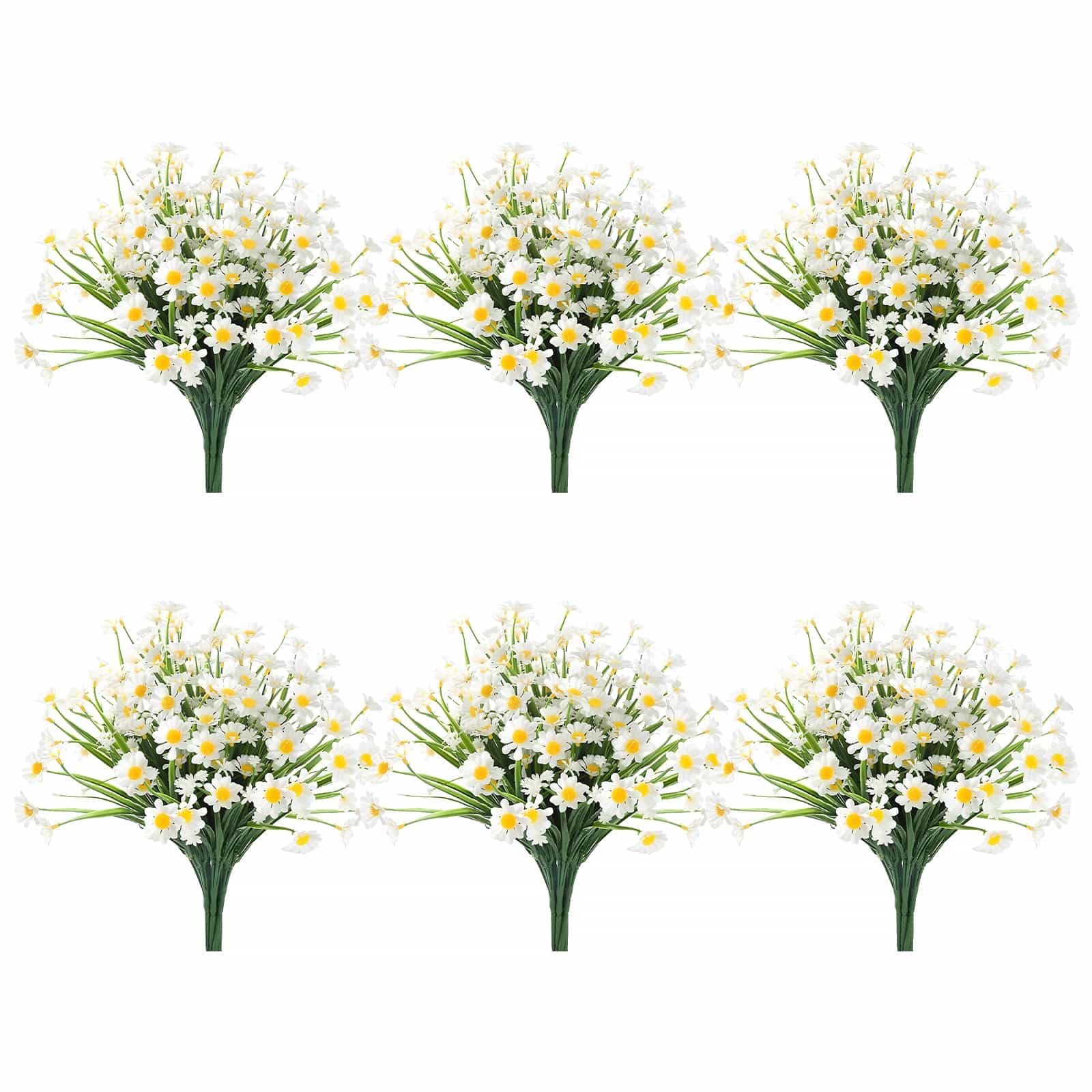 Elegant UV Resistant Artificial Daisy Bouquets Faux White Flowers 6 Pack