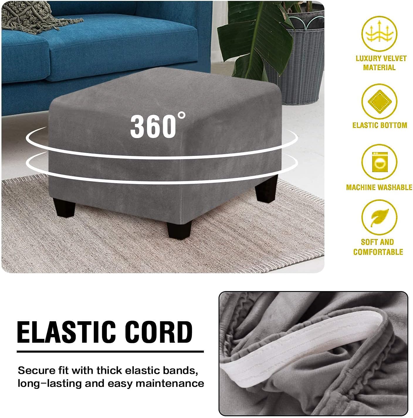 Andreannie Velvet Light Grey Chair Slipcovers Armchair Sofa Covers Chair Couch Covers for Armchair Bundle Ottoman Slipcover (Light Grey)