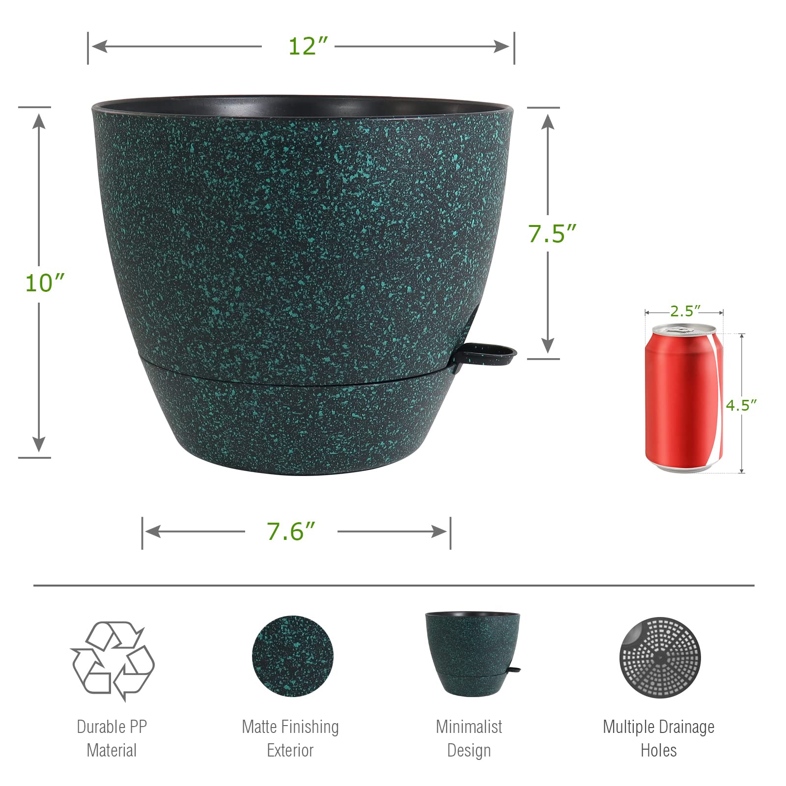 UOUZ Macetas Grandes de riego automático de 12 Pulgadas, macetas de plástico con depósito Profundo extraíble de 1,701 g y Agujeros de Drenaje de Malla múltiple para Plantas y Flores de jardín en