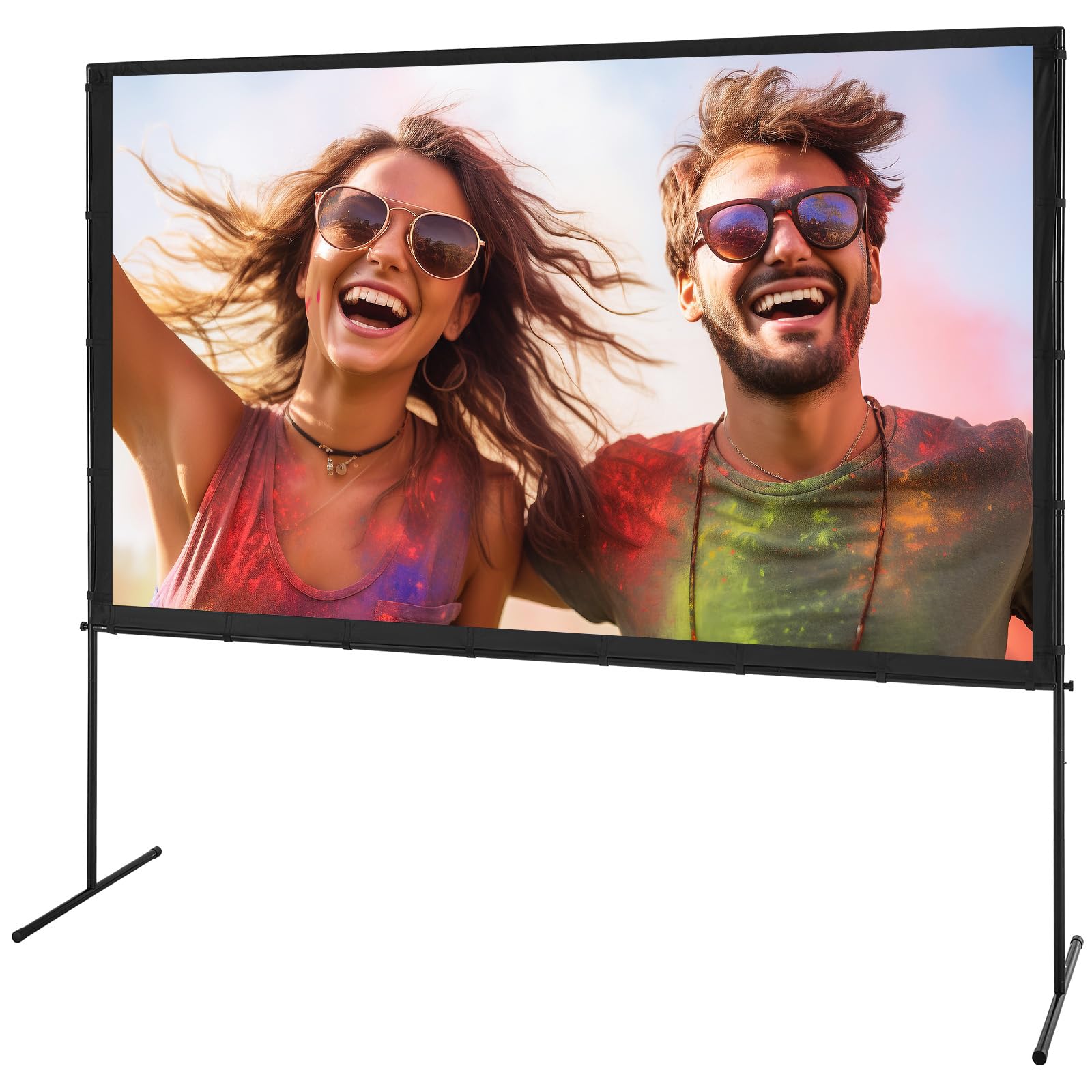 VEVOR Ekran projektora z podstawką, ekran projekcyjny 254.0 cm 16:9 4K 1080 HD, zewnętrzny ekran filmowy ze stojakiem, bez zagnieceń, ekran projekcyjny z nóżkami barowymi i torbą do przenoszenia, do